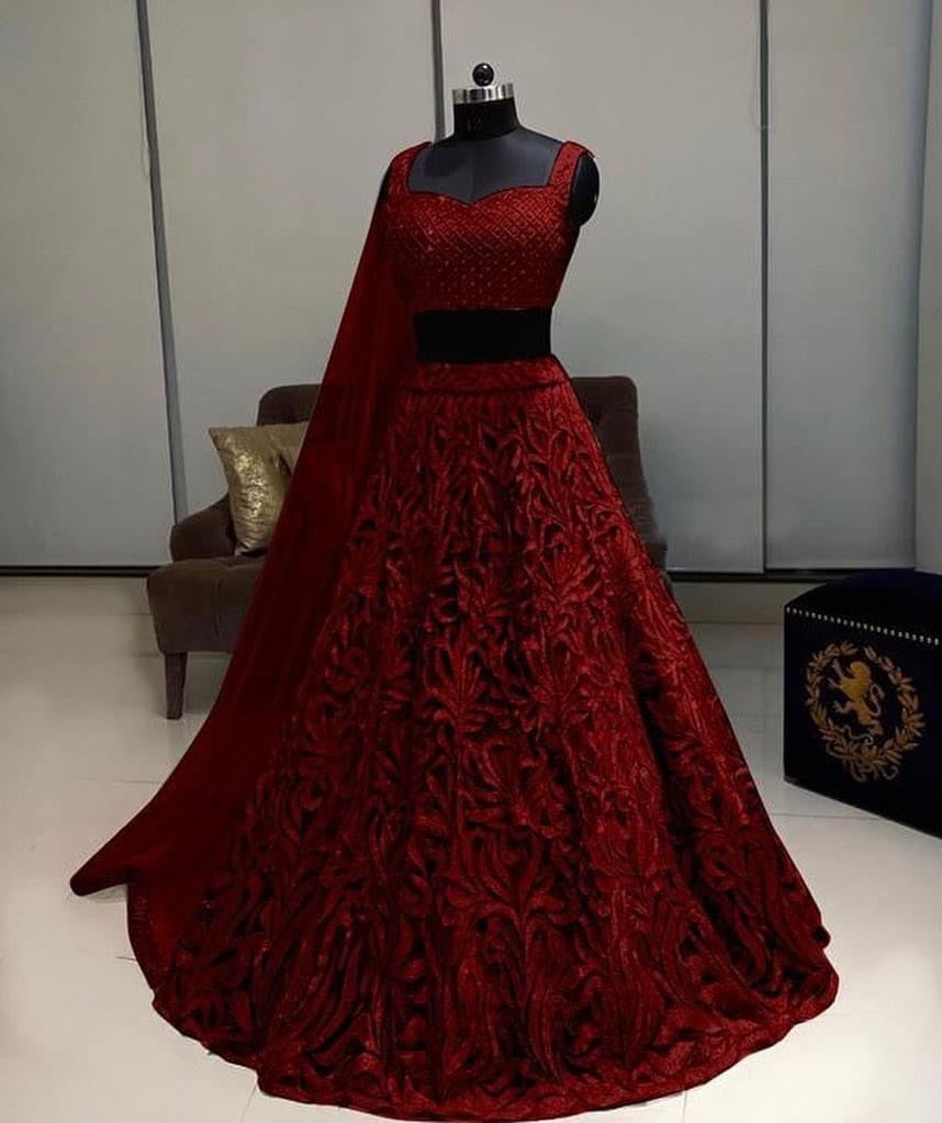 Party wear Maroon Lehenga in net material