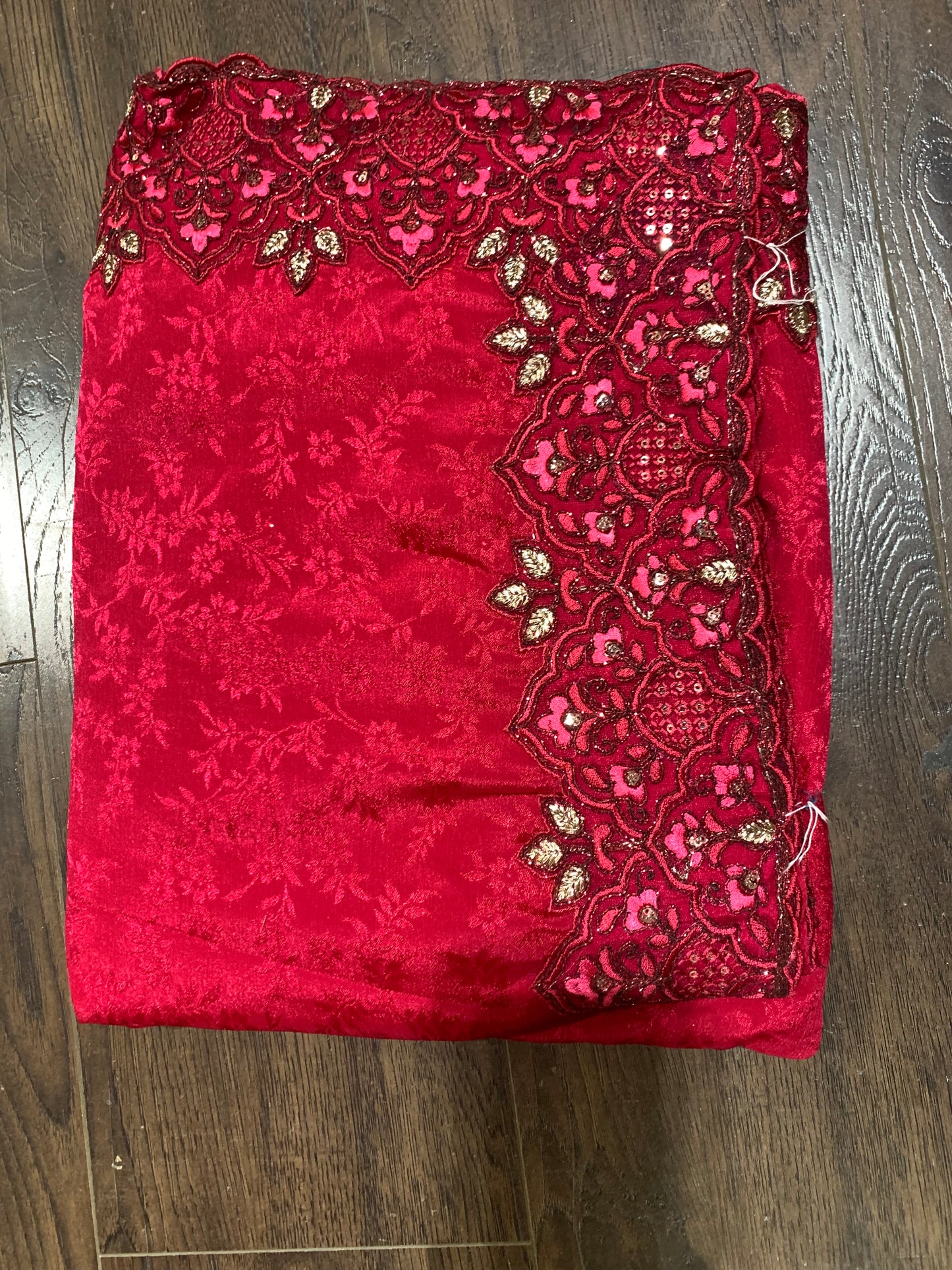 Satin georgette party wear saree maroon