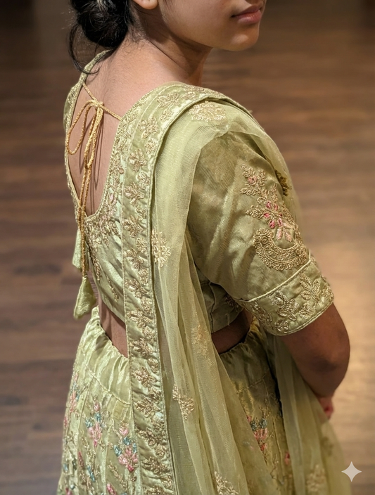 Party wear Lehenga in sage green colour