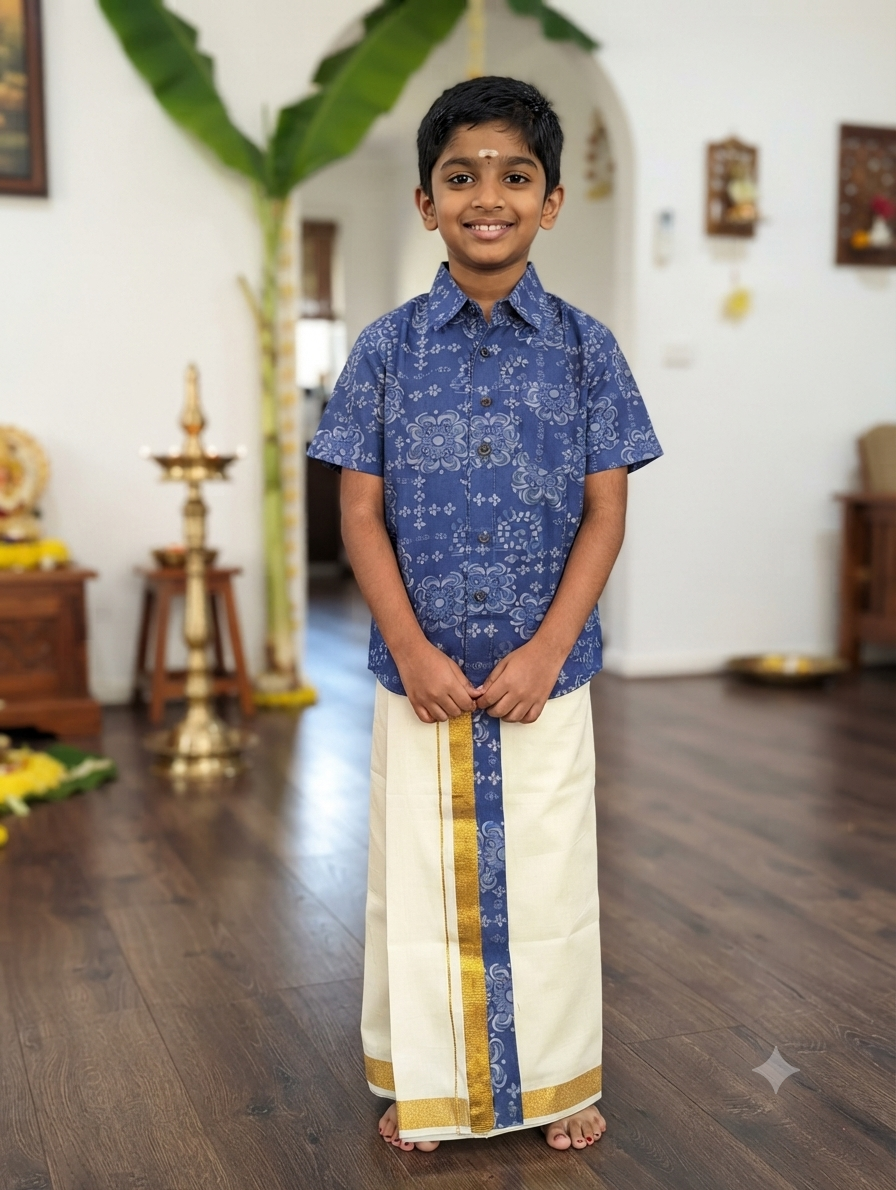 Printed shirt and matching mundu-11 year