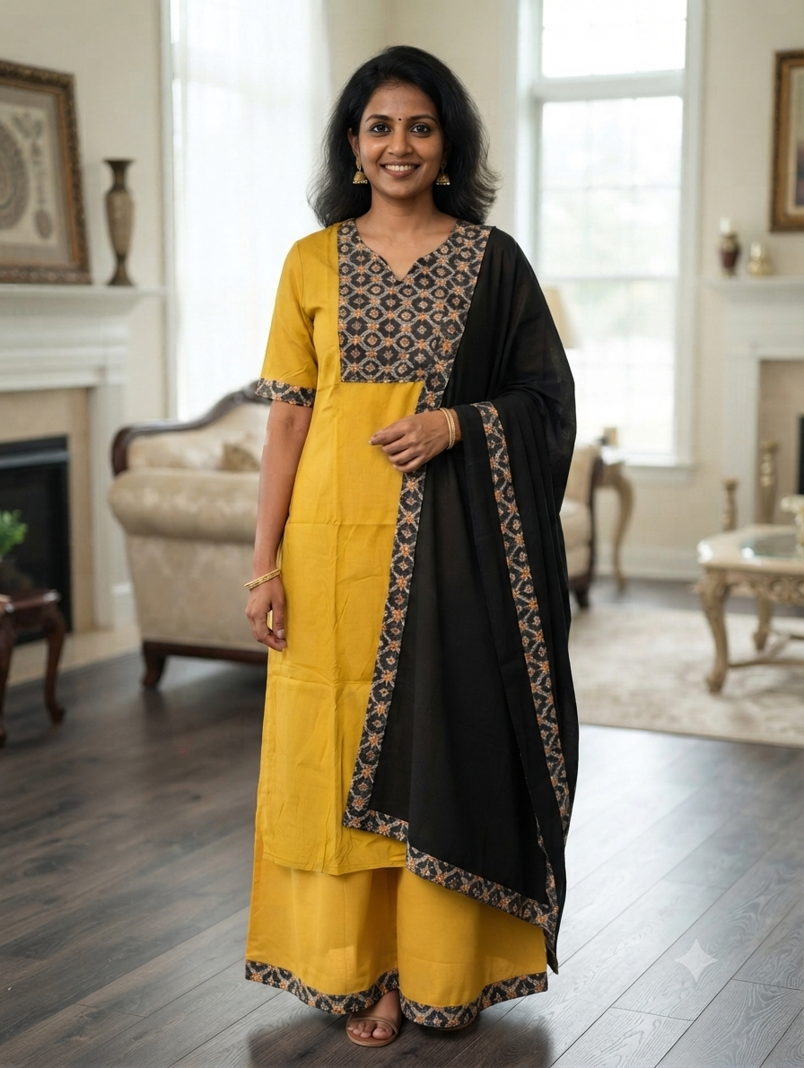 Top,bottom and duppatta- mustard yellow