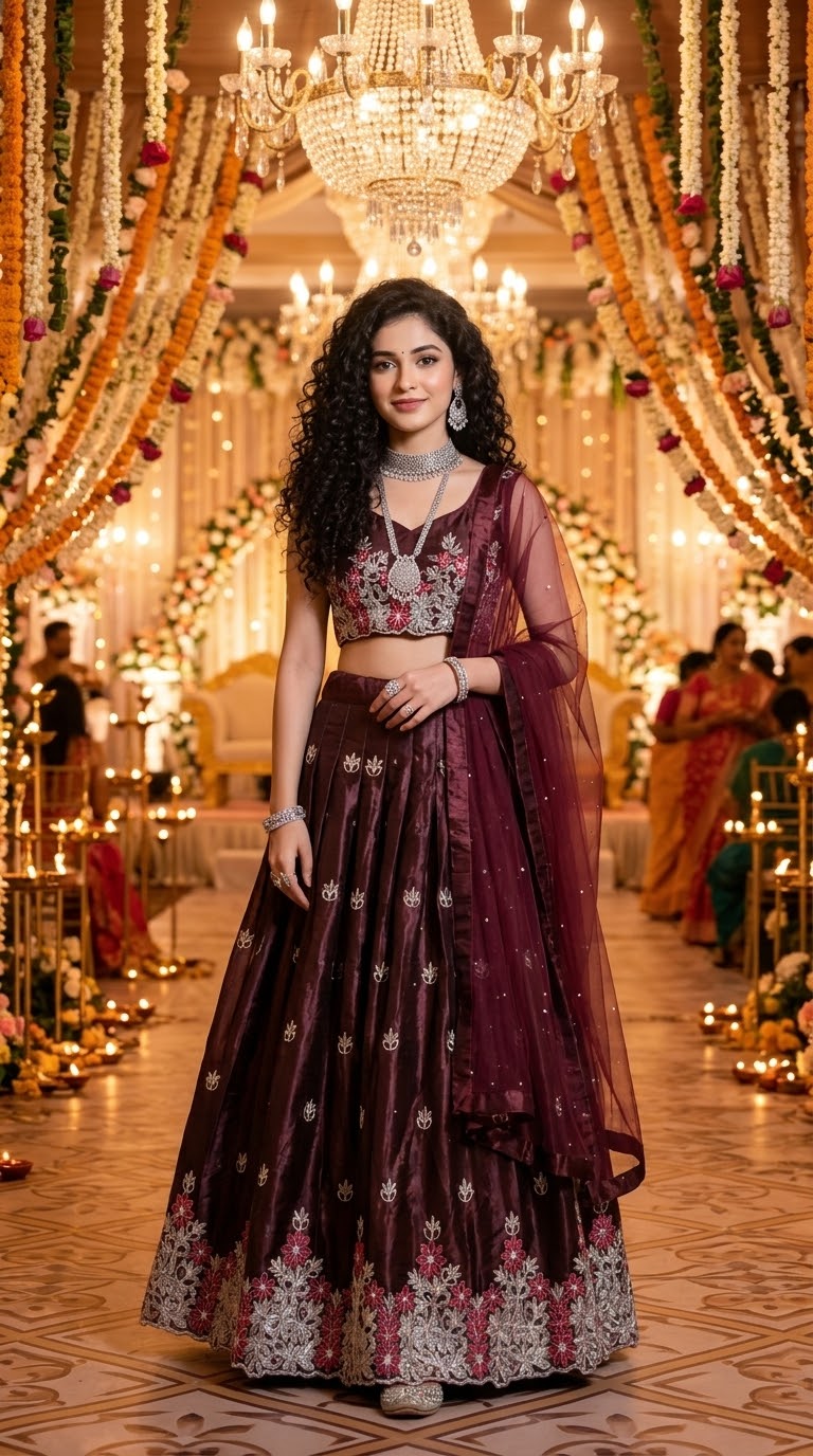 Coffee brown and purple combinations lehenga