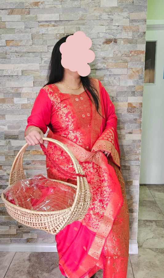Banarasi suit in Red colour