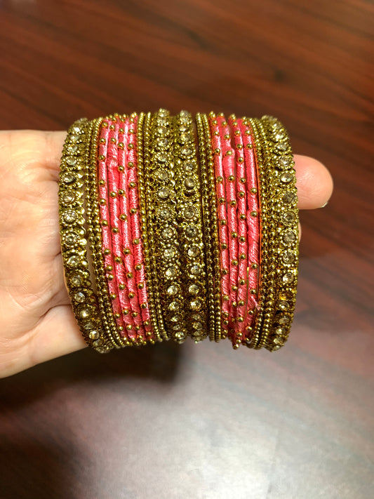 Antique gold and Pink bangles combo