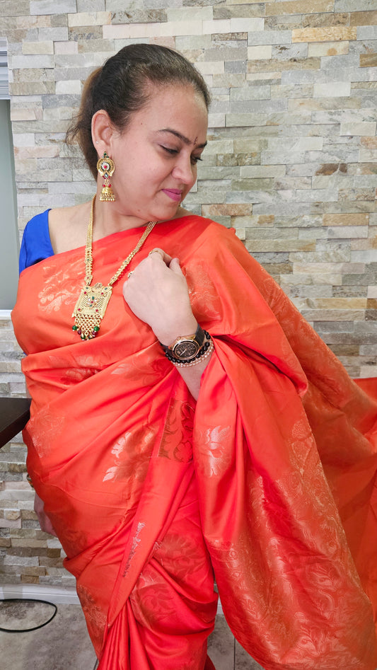 Orange semi silk saree