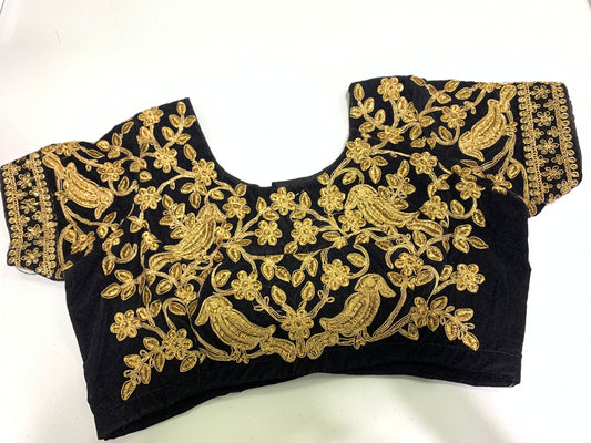 Black velvet golden embroidery ready made blouse