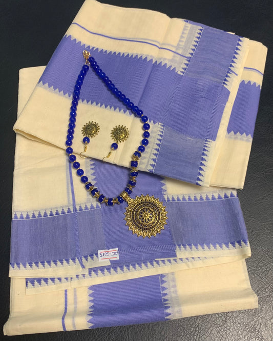 Kerala πππ£ππ‘π€π€π’ cotton settumundu with light purple border