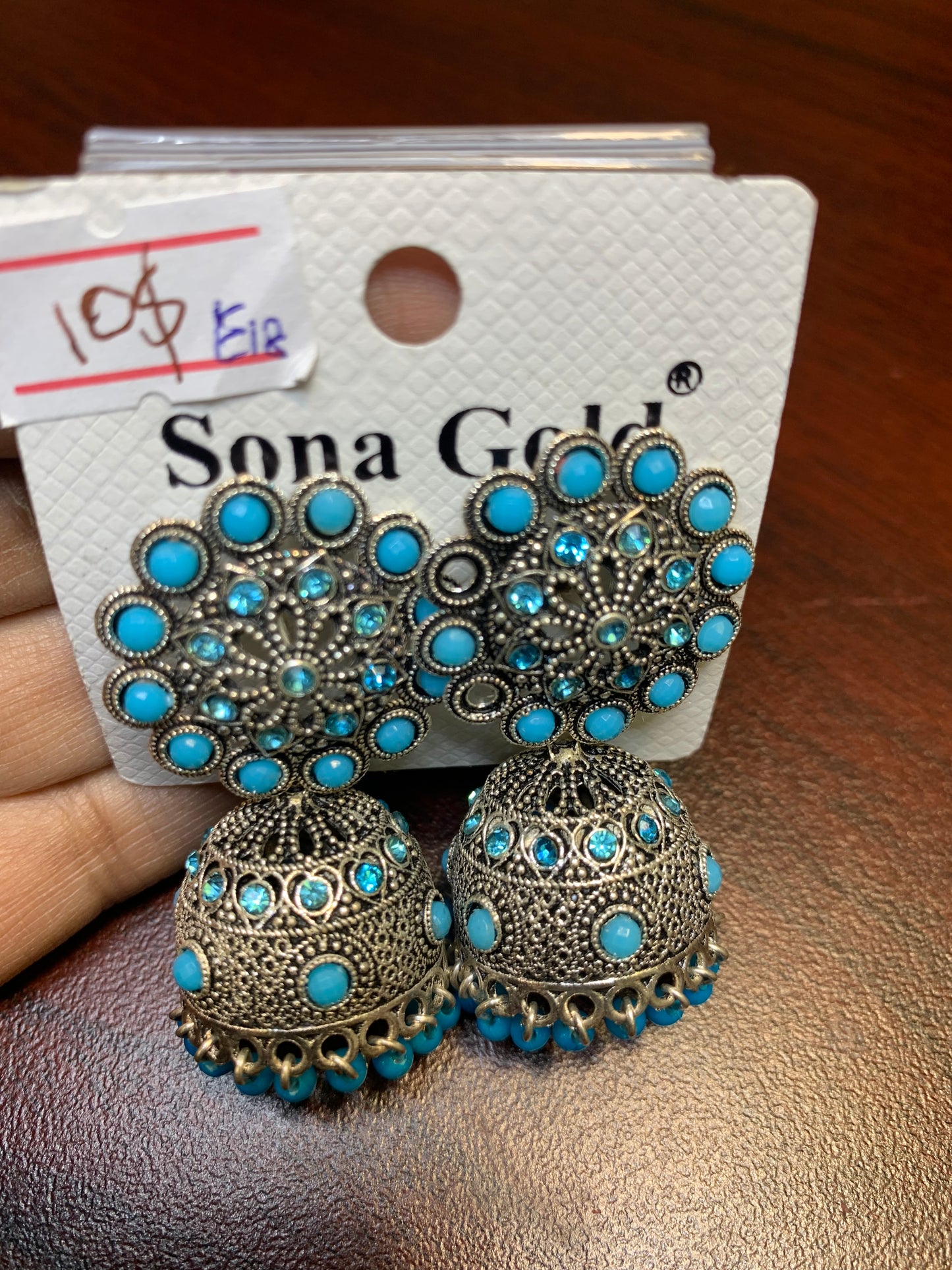 Blue floral designed oxidized earring