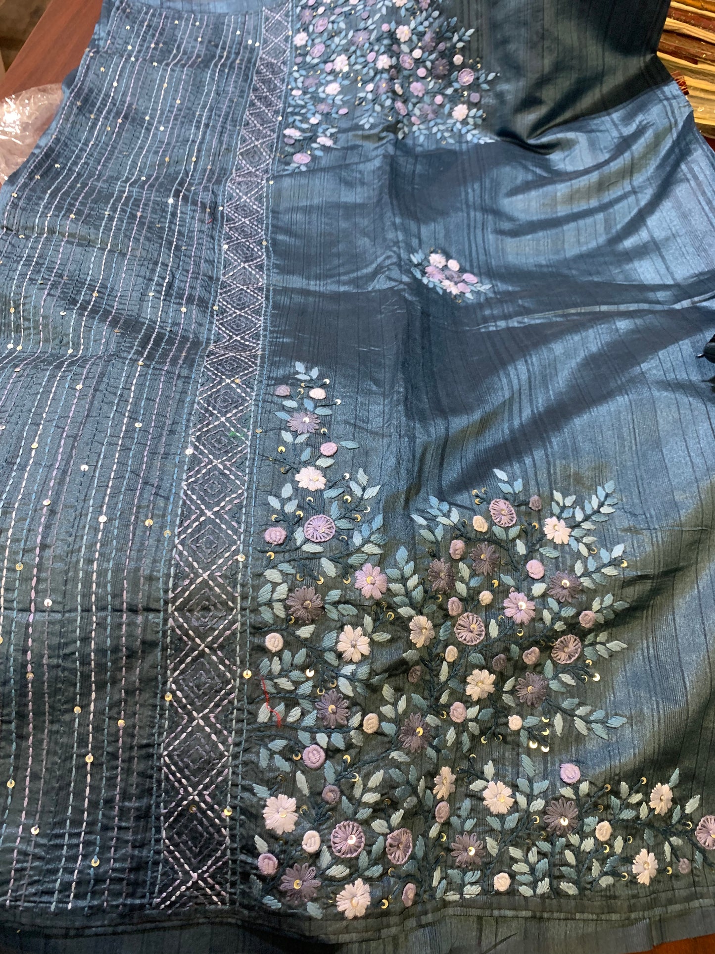 Tassar hand work saree