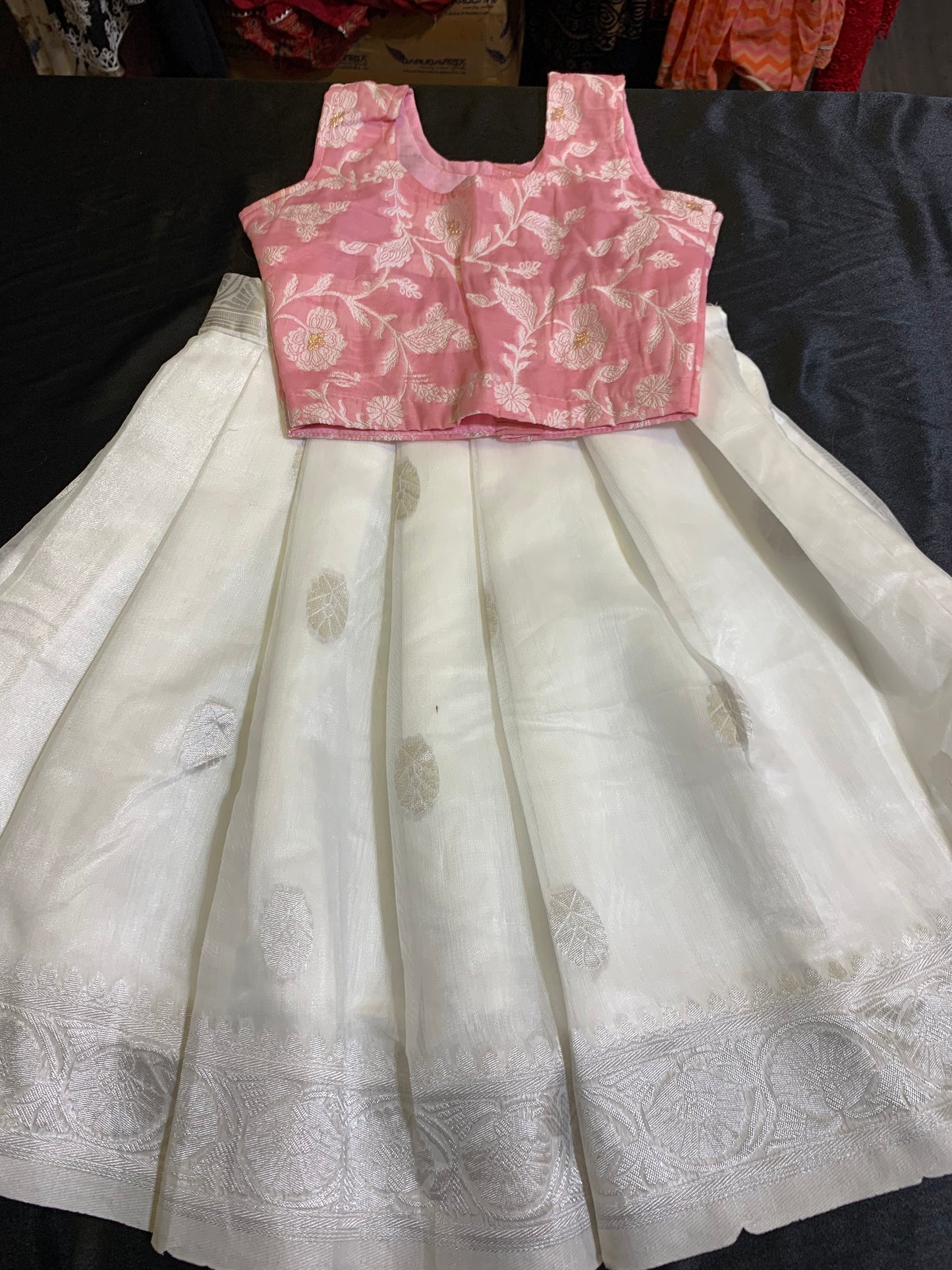 Girls pink and white skirt $ top