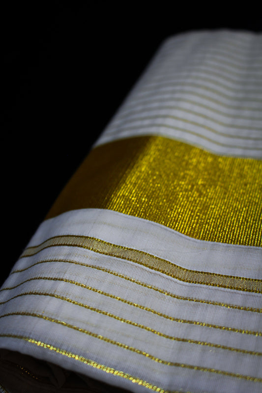 Gold Striped Kerala Saree with Blouse