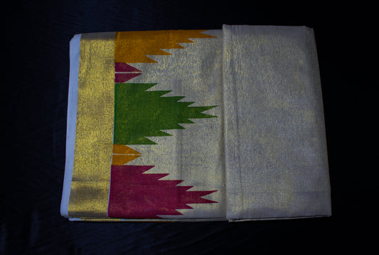 Multicolour Gold Tissue Kerala Saree