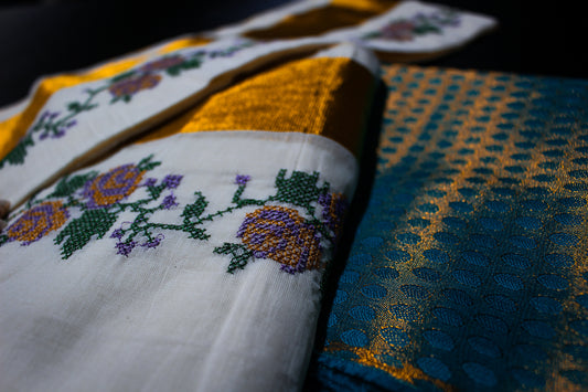 Embroidered Kerala Saree