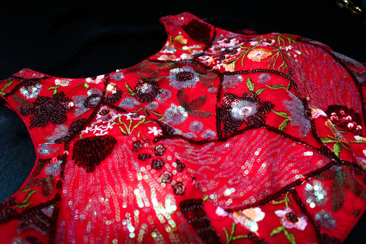 Red Sequence Boat Neck Blouse