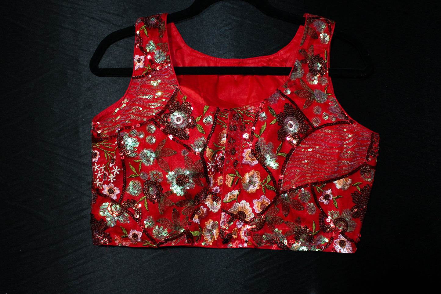 Red Sequence Boat Neck Blouse