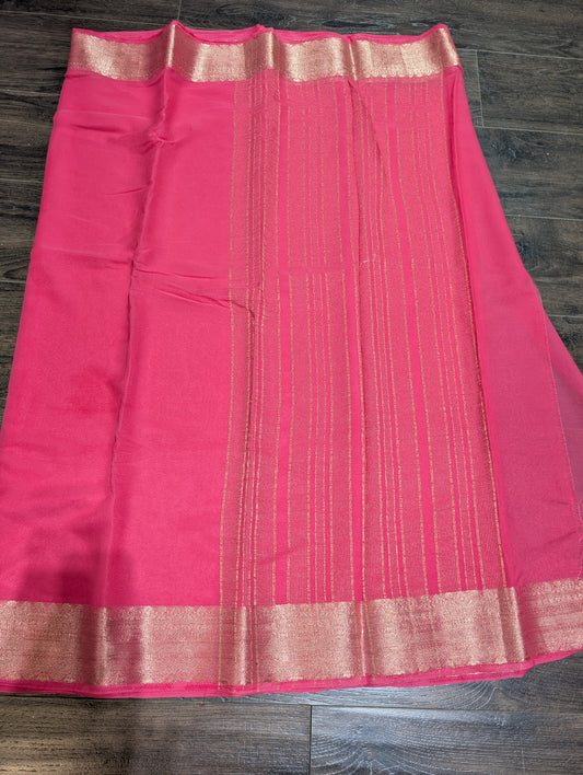 Magenta Georgette saree with golden zari