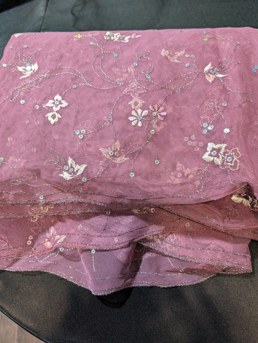 Onion pink net saree with silver sequence and embroidery work
