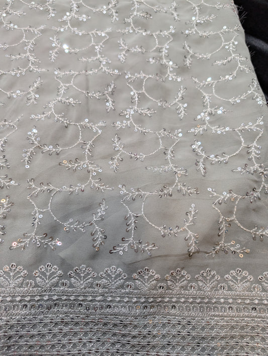 Grey Georgette saree with grape wine velvet blouse