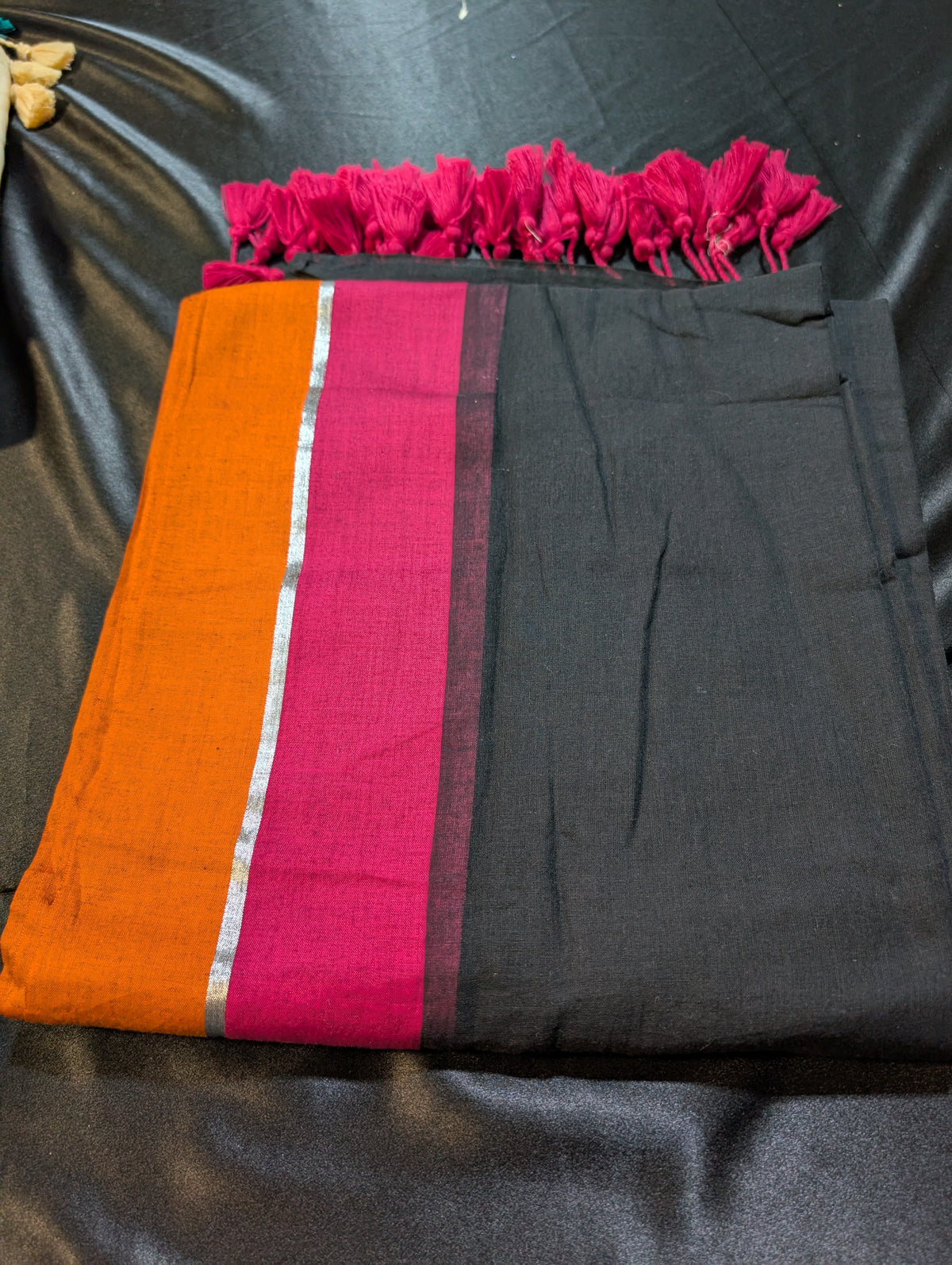 Mul cotton saree with orange and magenta border
