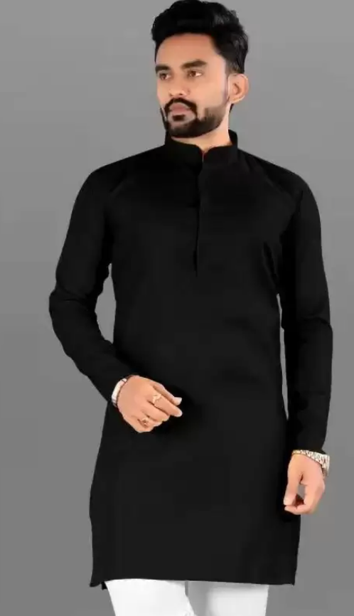 Men Solid Pure Cotton Straight Kurta (Black)