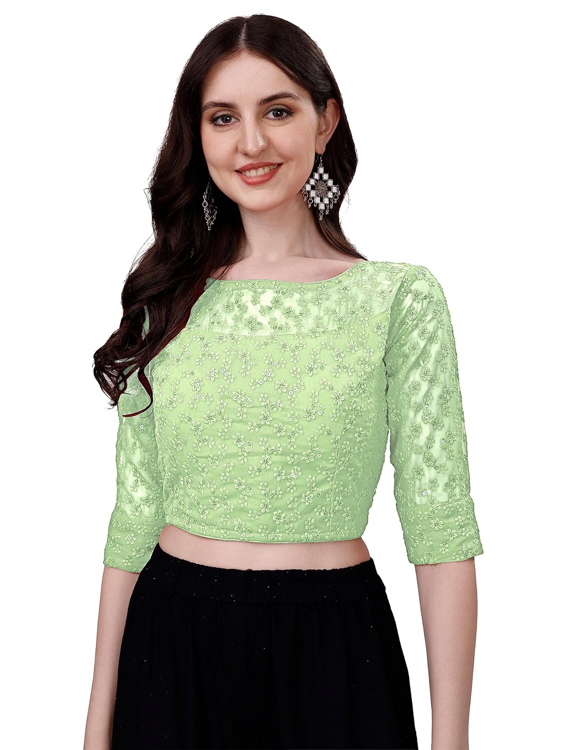 Womens Readymade light green Fancy Sifli Work Half Sleeve Saree Blouse.