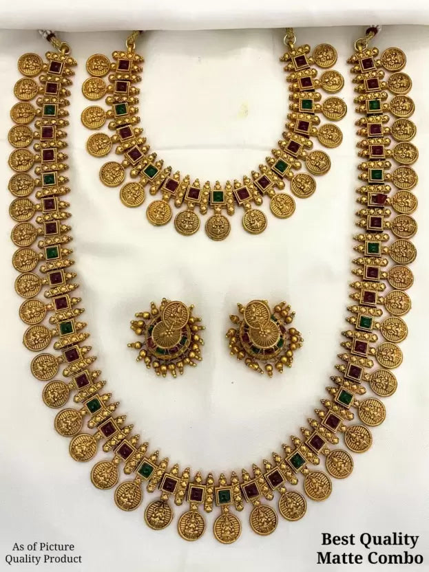 Copper, Alloy Gold-plated, Copper Gold, Ruby Red, Green Jewel Set (Pack of 1)