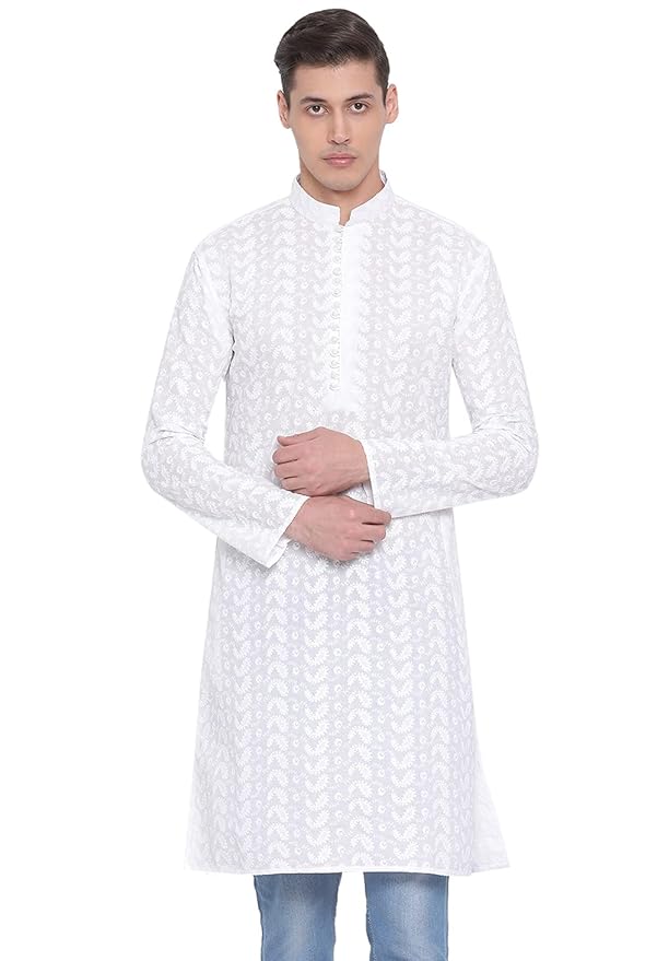 VASTRAMAY white Men's Pure Cotton Kurta