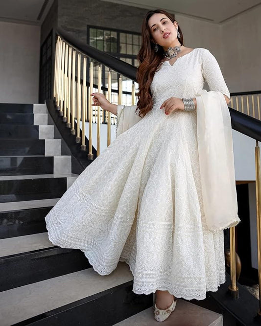 Women's white anarkali Shirt