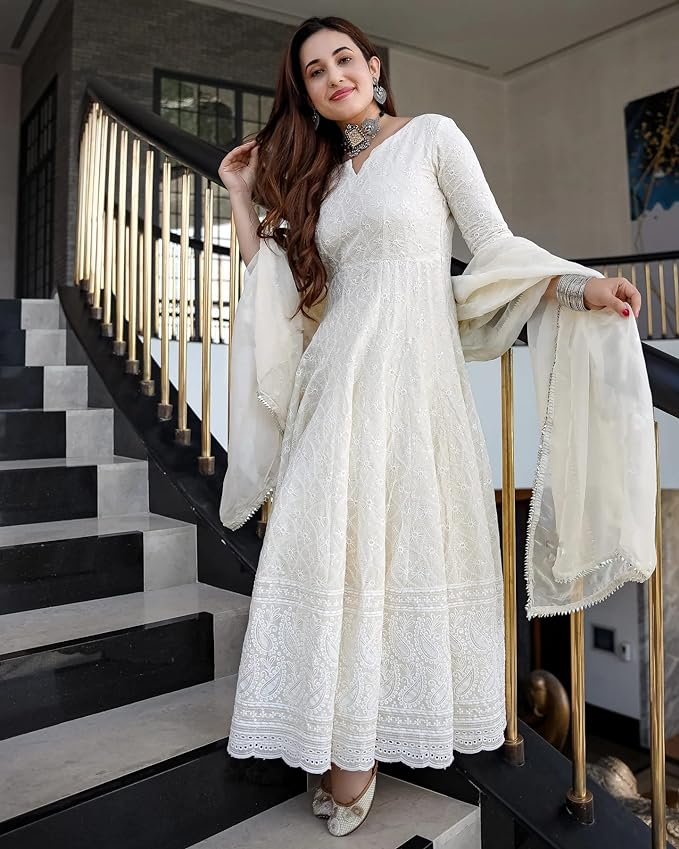 Women's white anarkali Shirt
