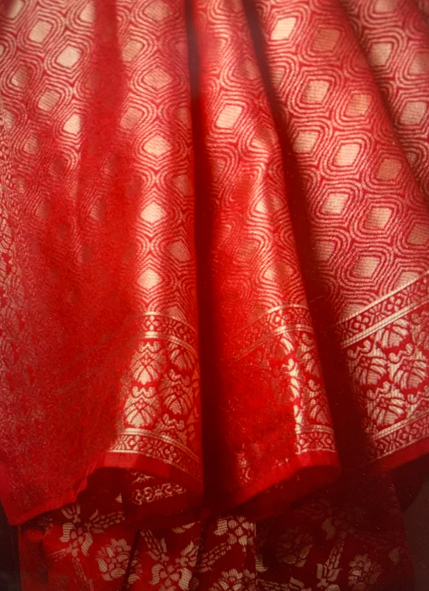 Semi Silk saree- Red and gold combination