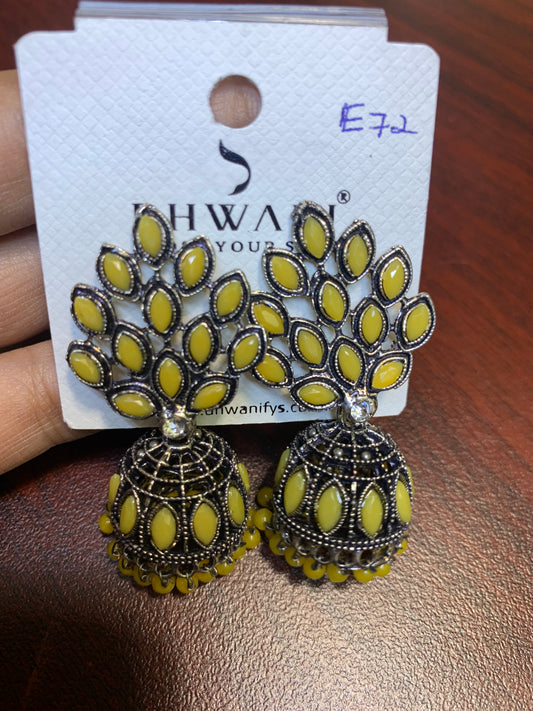 Yellow leaf designed jhumka earring