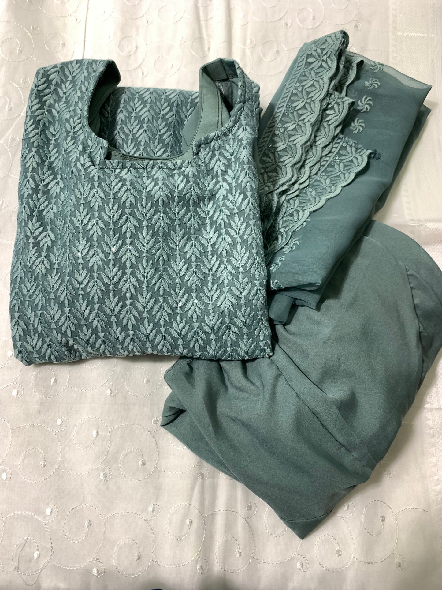 Mint green chickenkari salwar suit