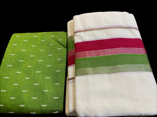 Kerala cotton settu mundu with silver Kara