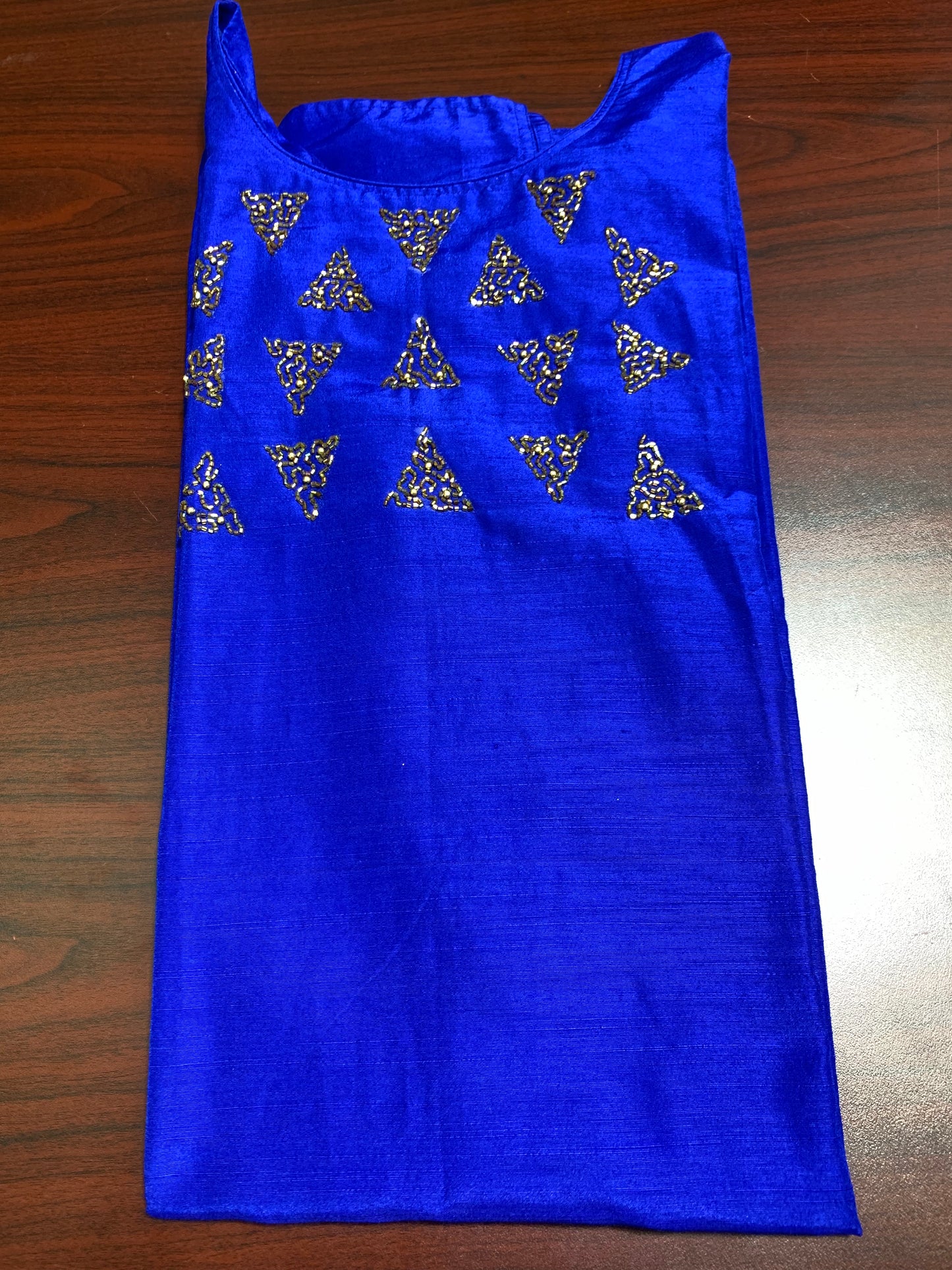 Blue crystal design slub cotton kurthi