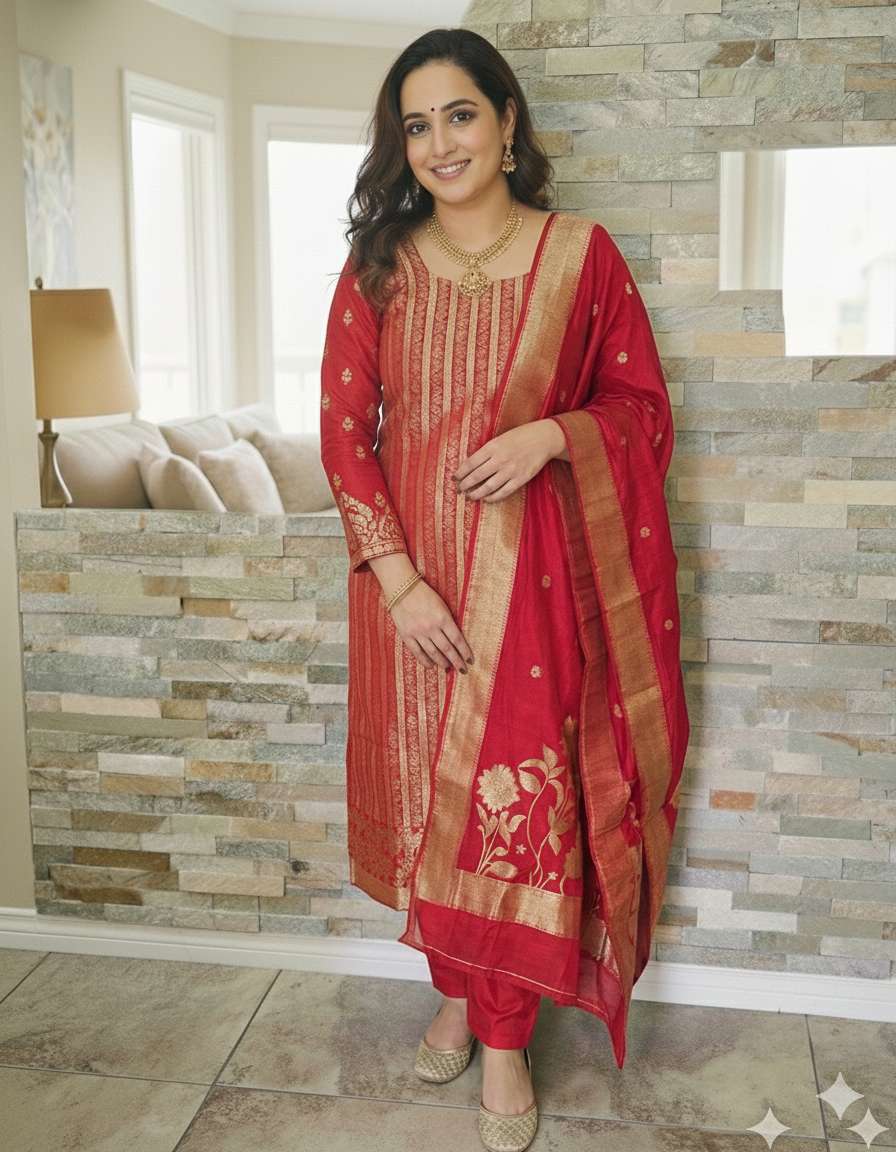 Ready to wear suit set in Red colour