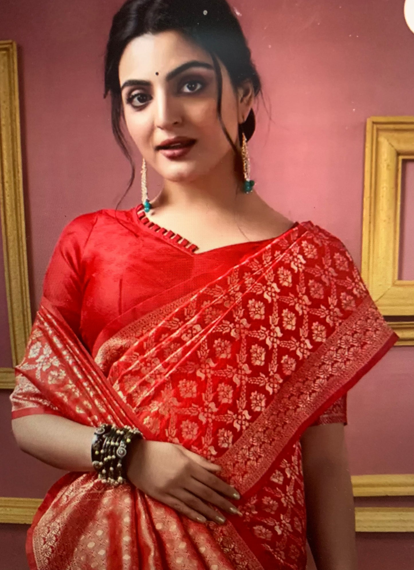 Semi Silk saree- Red and gold combination