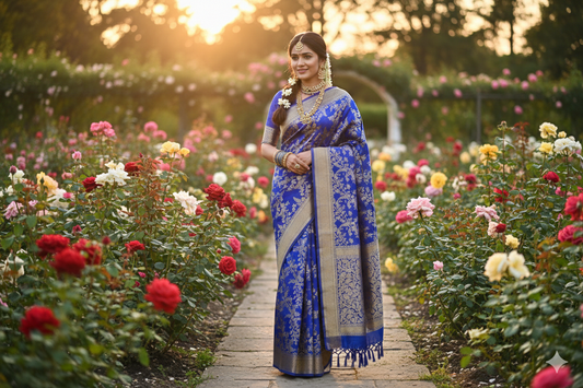 Banarasi silk saree in royal blue colour