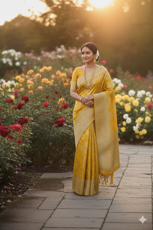 Yellow banarasi saree