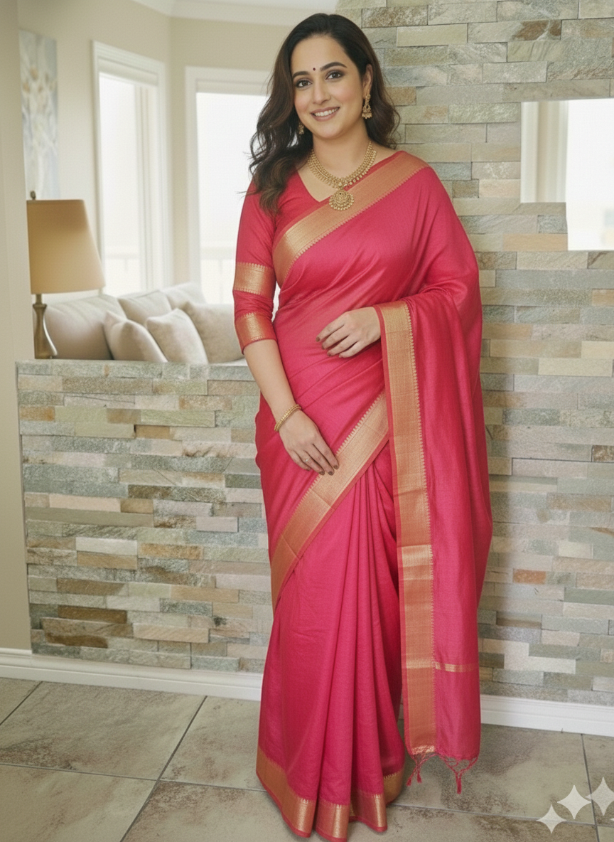 Magenta Georgette saree with golden zari