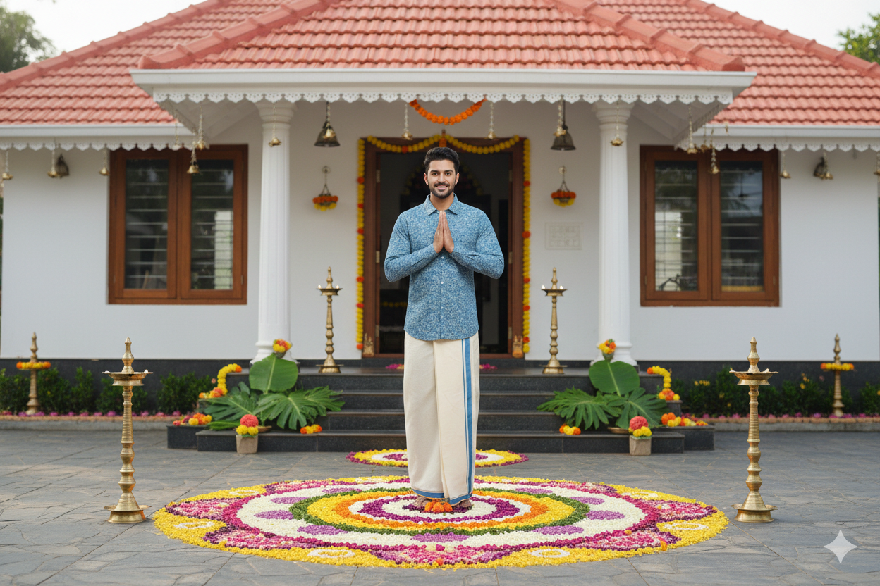Printed blue shirt with matching dhoti