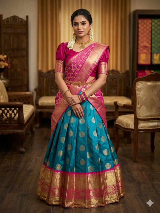 Ready made silk brocade davani set