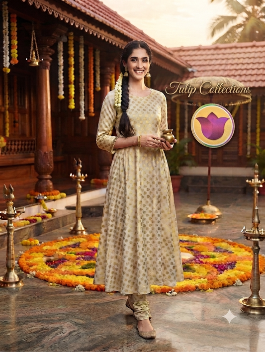 Georgette cream a line kurthi
