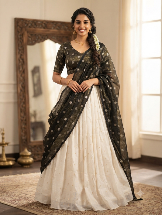 Davani set-Off white, olive green combination