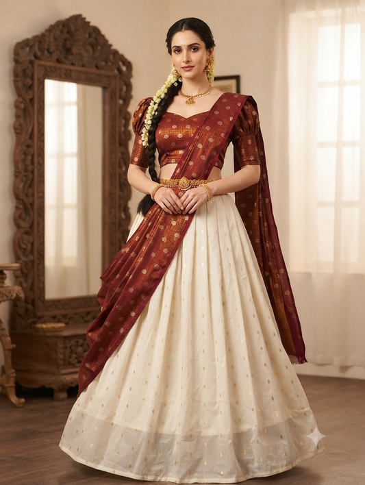 Davani set-Maroon, gold and off white combination