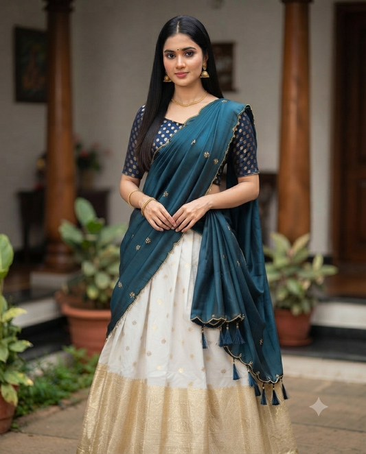 Davani set-Teal blue and white and gold