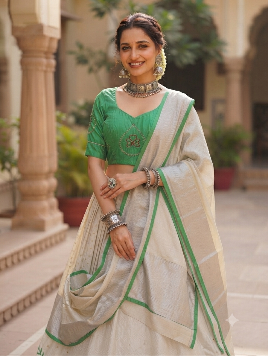 Ready made silver tissue davani set