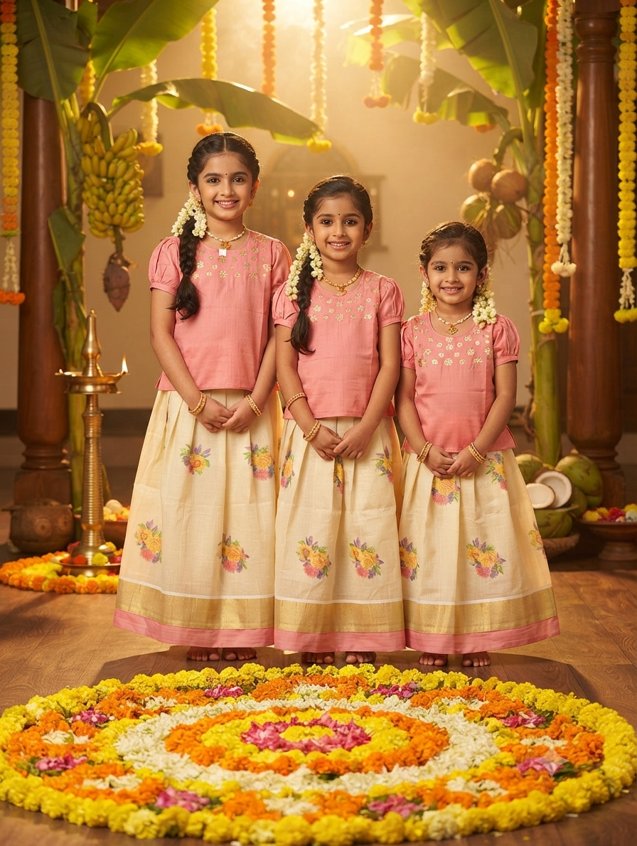 Girls onam Kerala tissue skirt and silk top