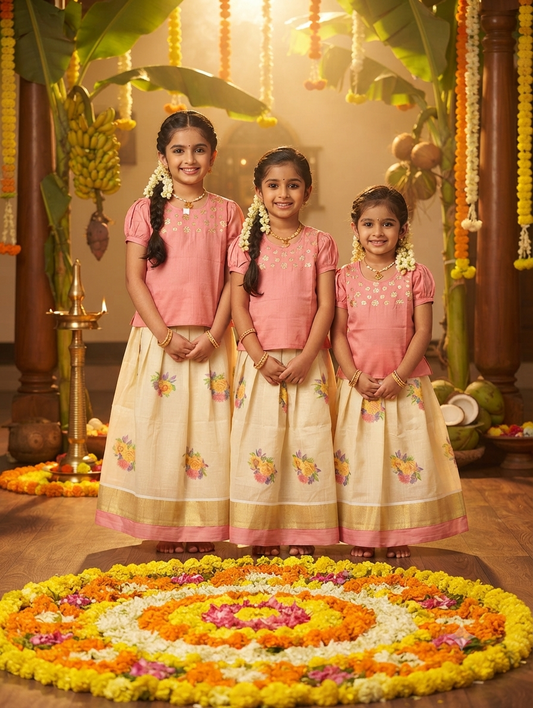 Girls onam Kerala tissue skirt and silk top