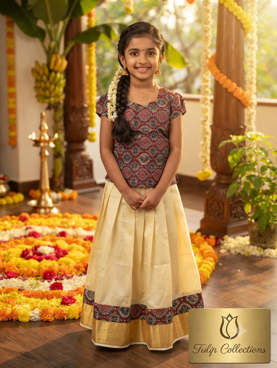 Girls Onam skirt and blouse