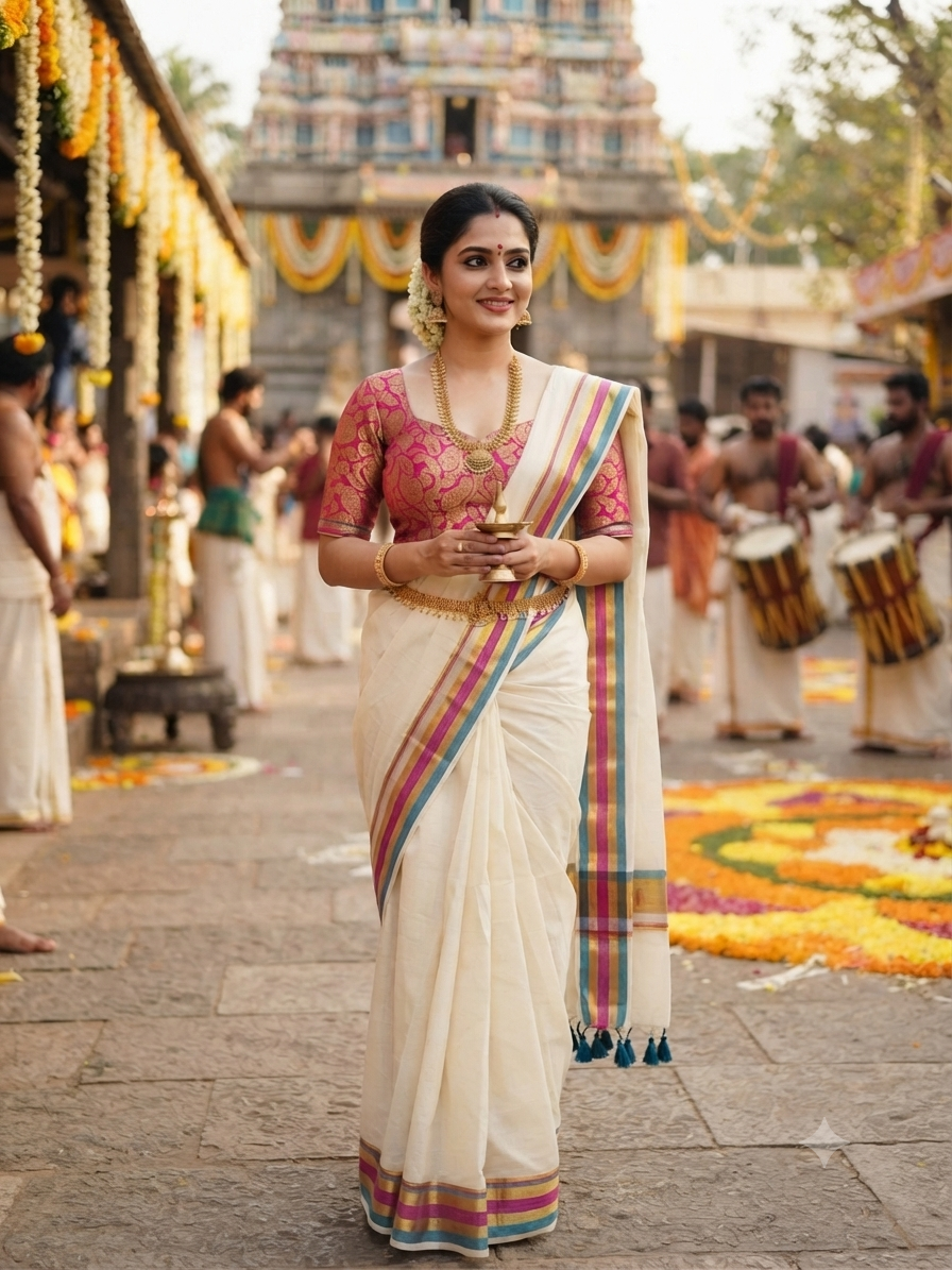 Mul cotton saree- magenta ' golden and blue border